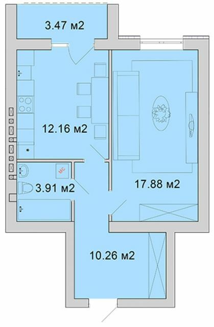 1-комнатная 47.68 м² в ЖМ Радуга от 15 000 грн/м², Винница