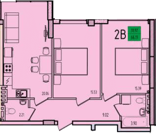 2-кімнатна 66.13 м² в ЖК Приморські Сади від 19 600 грн/м², Одеса