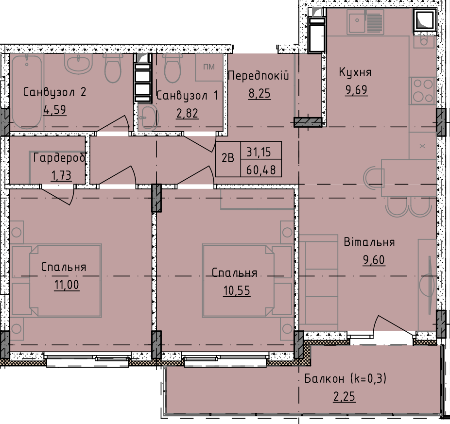 2-комнатная 60.48 м² в ЖК Приморские Сады от 19 600 грн/м², Одесса