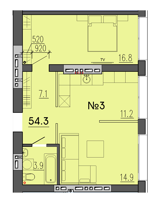 2-кімнатна 54.3 м² в ЖК Воронцовський від 23 150 грн/м², Дніпро