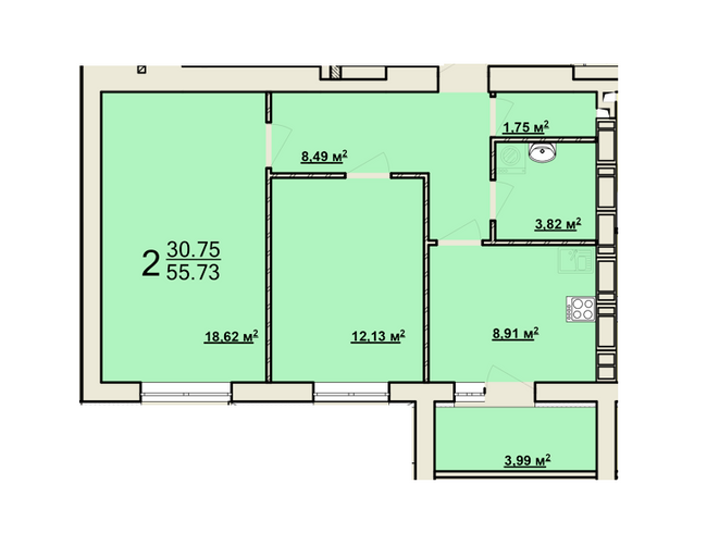 2-кімнатна 55.73 м² в ЖК Миру-2 від 9 700 грн/м², Харків