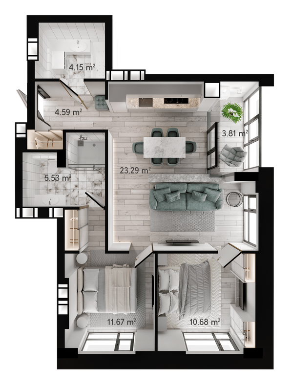 2-комнатная 65.63 м² в ЖК GENEVE от 22 500 грн/м², Днепр