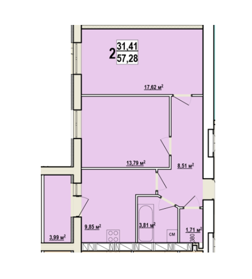 2-кімнатна 57.28 м² в ЖК Миру-2 від 9 700 грн/м², Харків