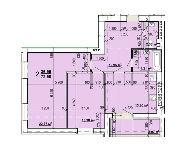 2-кімнатна 72.98 м² в ЖК Миру-2 від забудовника, Харків