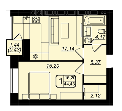 1-кімнатна 43.75 м² в ЖК Golden House від 26 800 грн/м², Вінниця