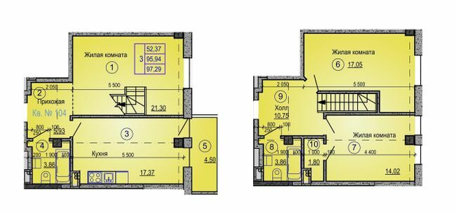 Двухуровневая 97.29 м² в ЖК Одесский от застройщика, Харьков