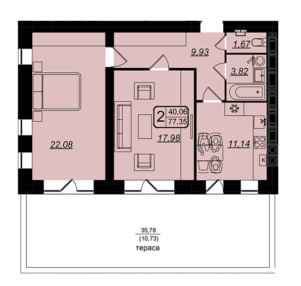 2-комнатная 77.35 м² в ЖК Golden House от 25 000 грн/м², Винница