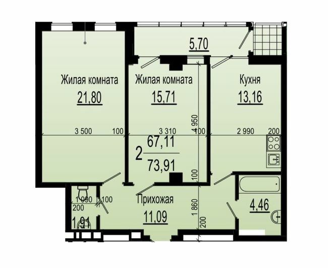 2-комнатная 73.91 м² в ЖК Павловский Квартал от 20 350 грн/м², Харьков