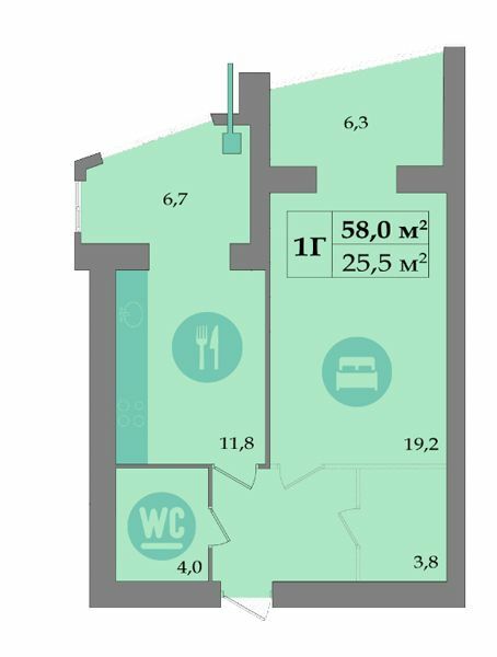 1-комнатная 58 м² в ЖК SokolovSky от застройщика, Днепр