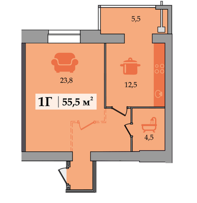 1-комнатная 55.5 м² в ЖК Счастливый от застройщика, Днепр