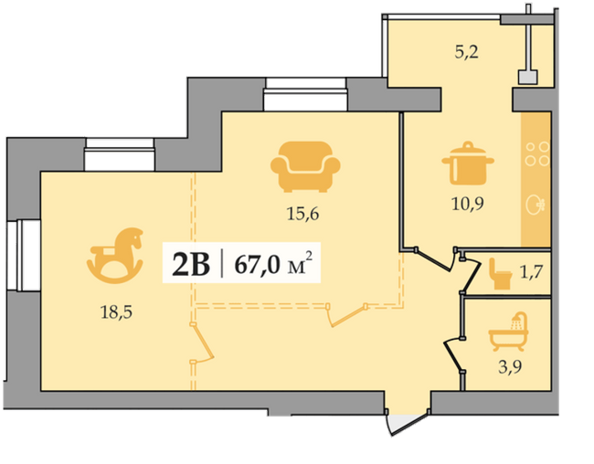 2-комнатная 67 м² в ЖК Счастливый от 15 800 грн/м², Днепр