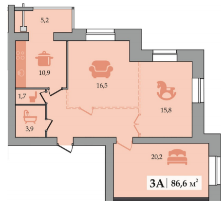 3-комнатная 86.6 м² в ЖК Счастливый от застройщика, Днепр