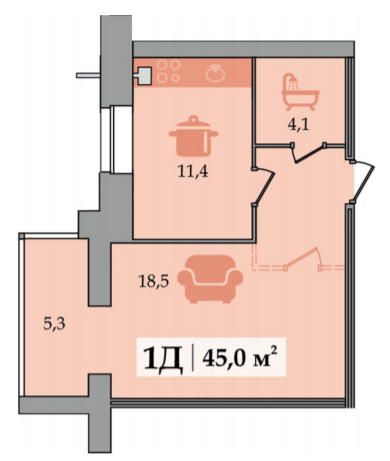 1-кімнатна 45 м² в ЖК Щасливий від забудовника, Дніпро