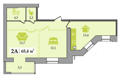 2-комнатная 65.4 м² в ЖК Счастливый от 15 800 грн/м², Днепр