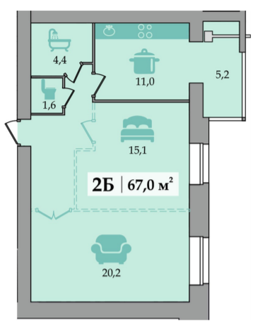 2-кімнатна 67 м² в ЖК Щасливий від 15 800 грн/м², Дніпро