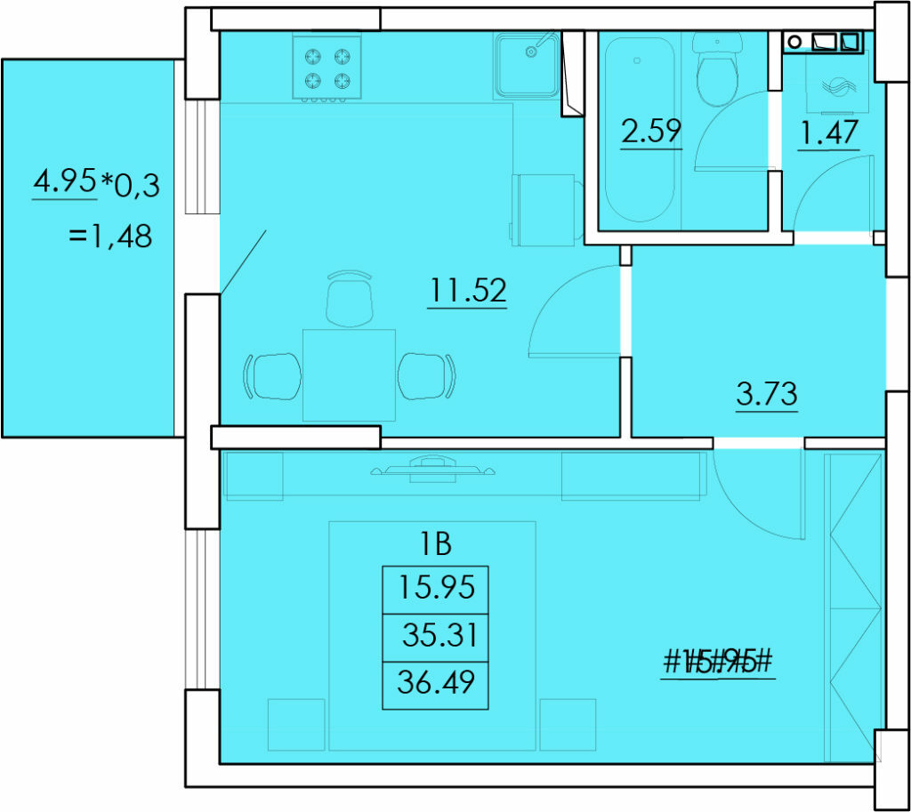 1-кімнатна 36.49 м² в ЖК Ventum від 18 050 грн/м², с. Крижанівка