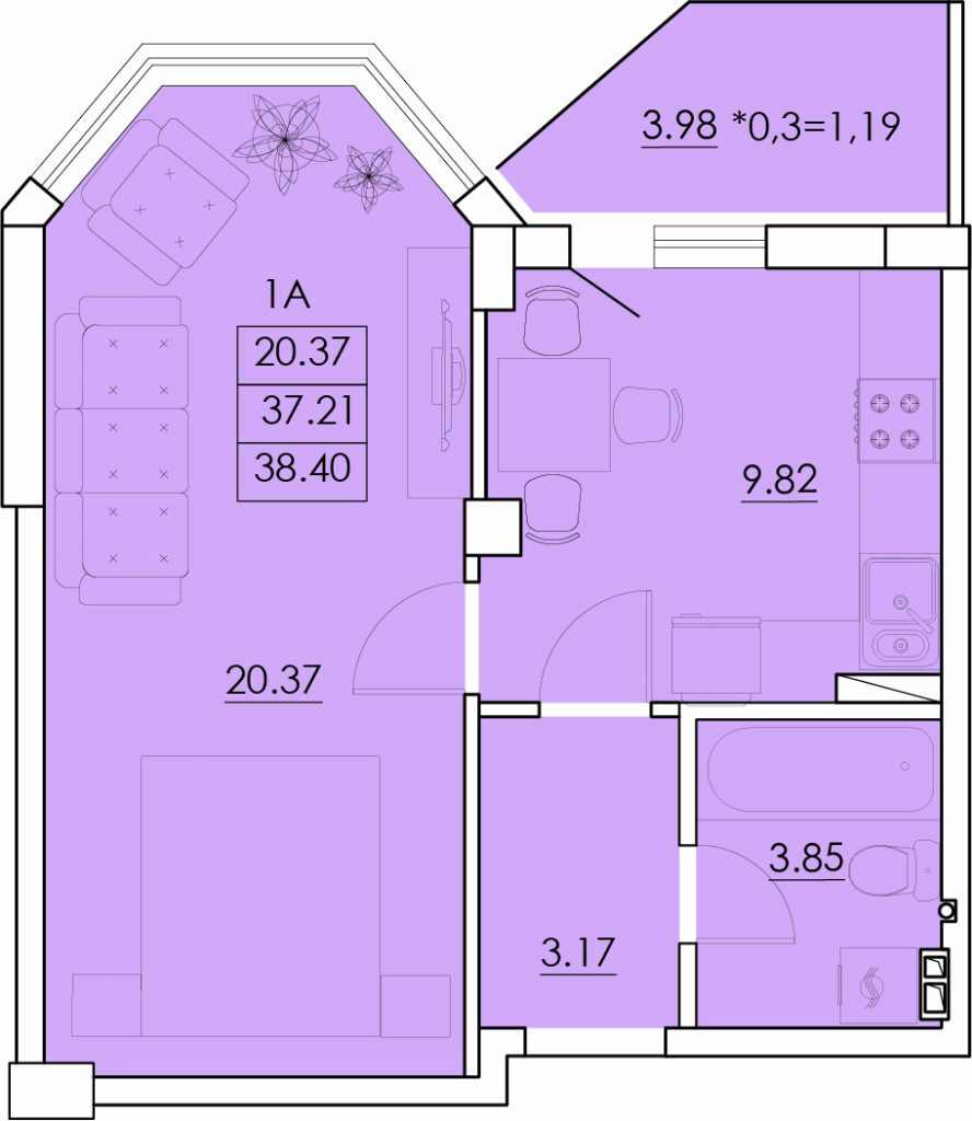 1-комнатная 38.4 м² в ЖК Ventum от 17 350 грн/м², с. Крыжановка