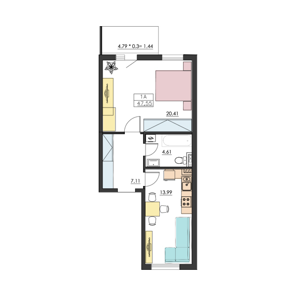 1-комнатная 47.55 м² в ЖК Ventum от 18 050 грн/м², с. Крыжановка