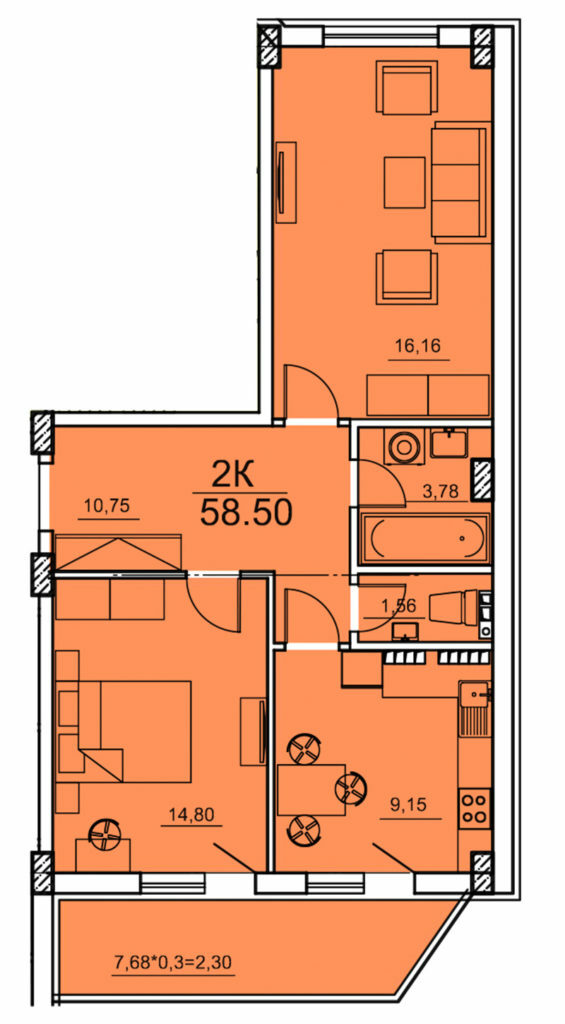 2-кімнатна 58.5 м² в ЖК Олексіївський від 17 750 грн/м², Одеса