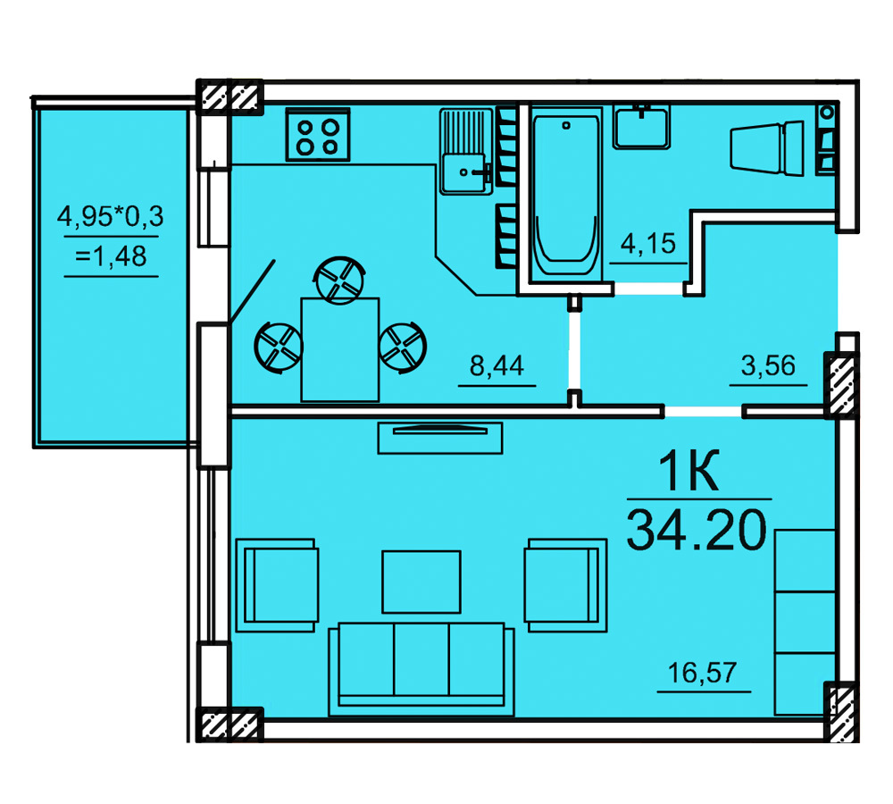 1-комнатная 34.2 м² в ЖК Алексеевский от 19 400 грн/м², Одесса