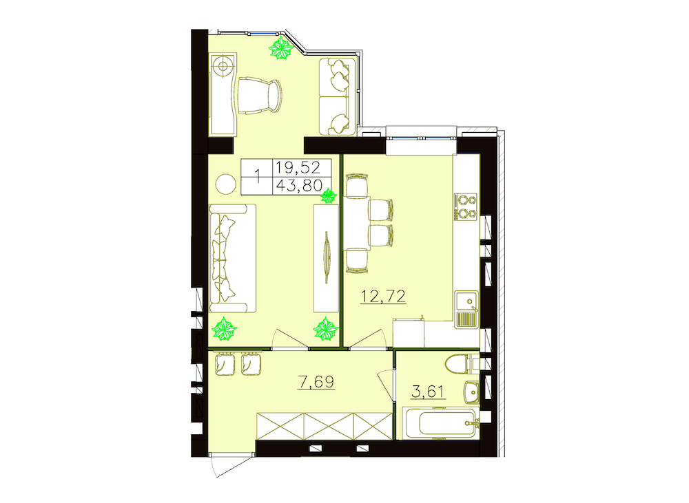 1-комнатная 43.8 м² в ЖК FOR-REST от 13 000 грн/м², с. Фонтанка