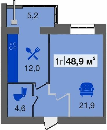 1-кімнатна 48.9 м² в ЖК Дніпровська Брама від 14 500 грн/м², смт Слобожанське