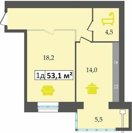 1-кімнатна 53.1 м² в ЖК Дніпровська Брама від 14 500 грн/м², смт Слобожанське