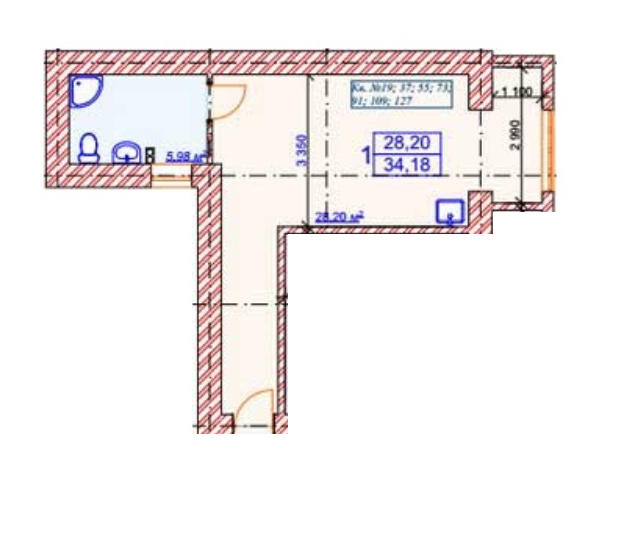 1-комнатная 34.18 м² в ЖК Славянский от застройщика, Харьков