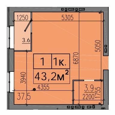 1-кімнатна 43.2 м² в ЖК Хмельницький від забудовника, Дніпро