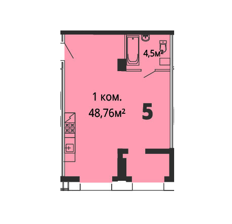 1-кімнатна 48.76 м² в ЖК Грані від 26 200 грн/м², Дніпро