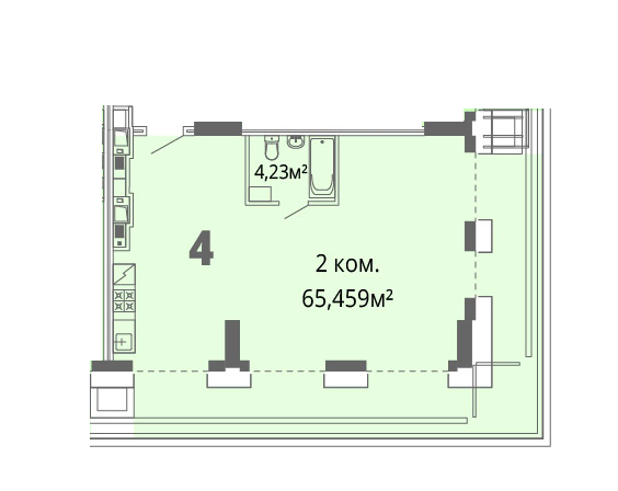 2-комнатная 65.45 м² в ЖК Грани от 26 500 грн/м², Днепр