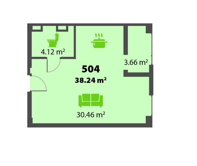 Свободная планировка 38.24 м² в ЖК Пятый континент от 26 250 грн/м², Днепр