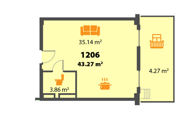 Вільне планування 43.27 м² в ЖК П'ятий континент від 26 250 грн/м², Дніпро