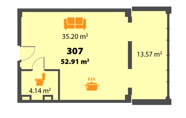 Вільне планування 52.91 м² в ЖК П'ятий континент від 26 250 грн/м², Дніпро