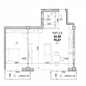 2-комнатная 70.47 м² в ЖК Молодежный от 19 500 грн/м², Днепр