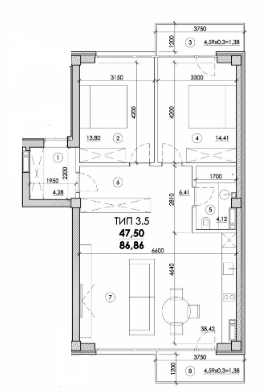 3-комнатная 86.86 м² в ЖК Молодежный от 19 000 грн/м², Днепр