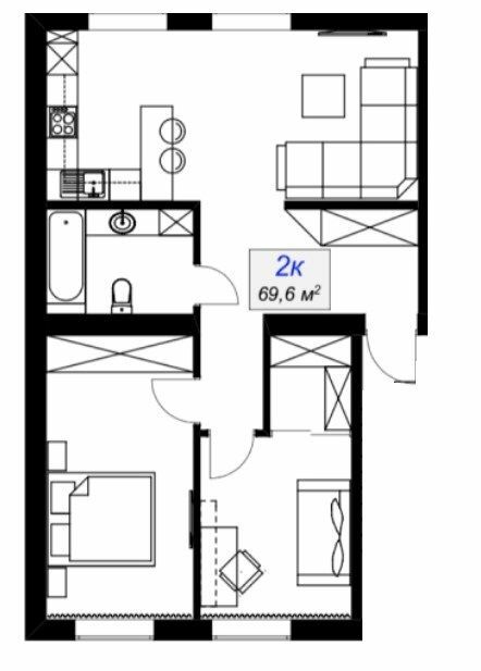 2-комнатная 69.6 м² в ЖК Слобожанский от 15 400 грн/м², пгт Слобожанское