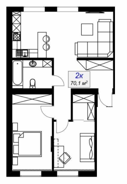 2-комнатная 70.1 м² в ЖК Слобожанский от 15 400 грн/м², пгт Слобожанское