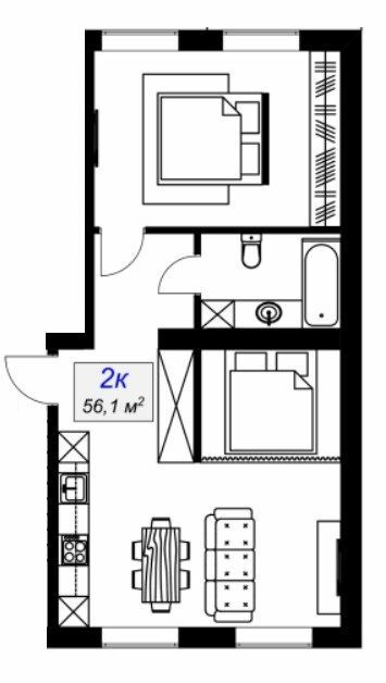 2-комнатная 56.1 м² в ЖК Слобожанский от 15 400 грн/м², пгт Слобожанское