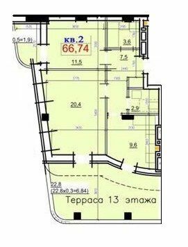 2-кімнатна 66.74 м² в ЖК Loft Smart від забудовника, Дніпро