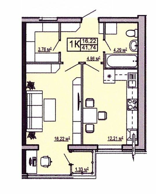 1-комнатная 41.74 м² в ЖК Правильный выбор от 15 500 грн/м², Днепр