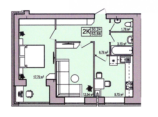 2-кімнатна 53.68 м² в ЖК Правильний вибір від 15 500 грн/м², Дніпро