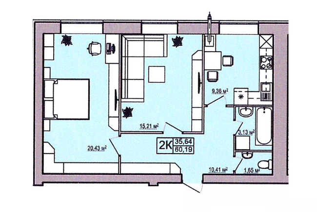 2-комнатная 60.19 м² в ЖК Правильный выбор от 15 500 грн/м², Днепр