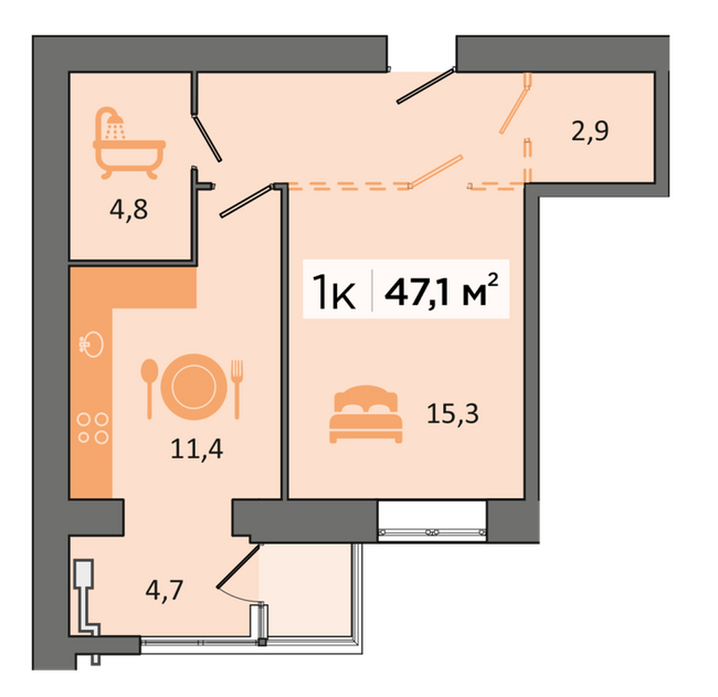 1-кімнатна 47.1 м² в ЖК Dubinina від 19 500 грн/м², Дніпро