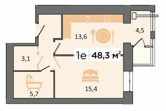 1-кімнатна 48.3 м² в ЖК Dubinina від 26 350 грн/м², Дніпро