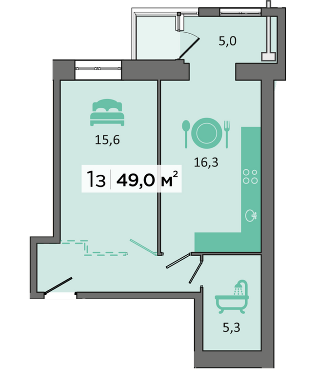 1-кімнатна 49 м² в ЖК Dubinina від 19 500 грн/м², Дніпро