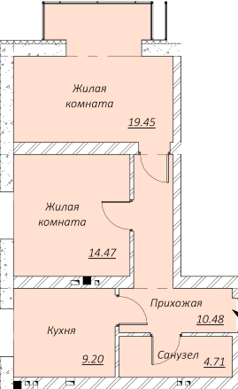 2-комнатная 54.3 м² в КД Образцовый от 16 250 грн/м², Днепр