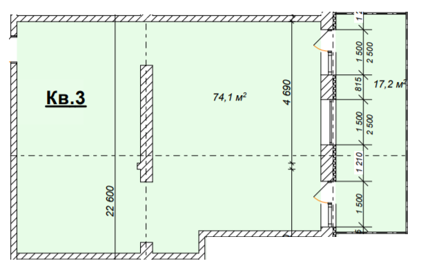 1-комнатная 74.1 м² в КД На Лабораторной от застройщика, Днепр