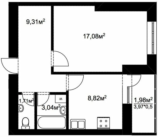 1-кімнатна 41.94 м² в ЖК Подворье від 12 500 грн/м², с. Подвірки