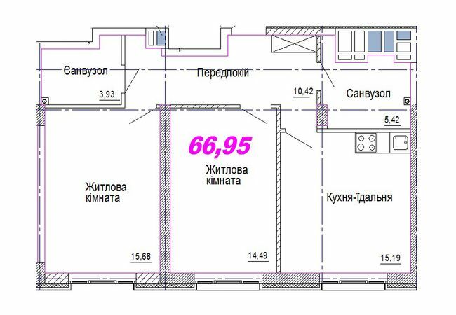 2-комнатная 66.95 м² в ЖК Favorit от 31 600 грн/м², Днепр